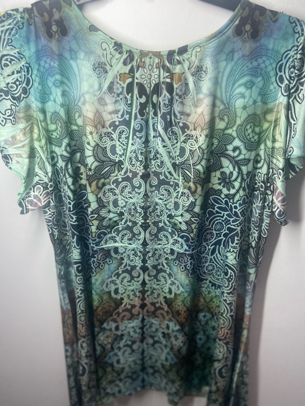 Mint Green Embroidered Lace-Up Boho Tunic Top - Picture 6 of 6